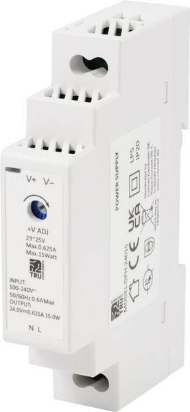 TRU COMPONENTS TC-10580804 Hutschienen-Netzteil (DIN-Rail) 24 V/DC 0.625 A 15 W Anzahl Ausgänge:1 x Inhalt 1 St.