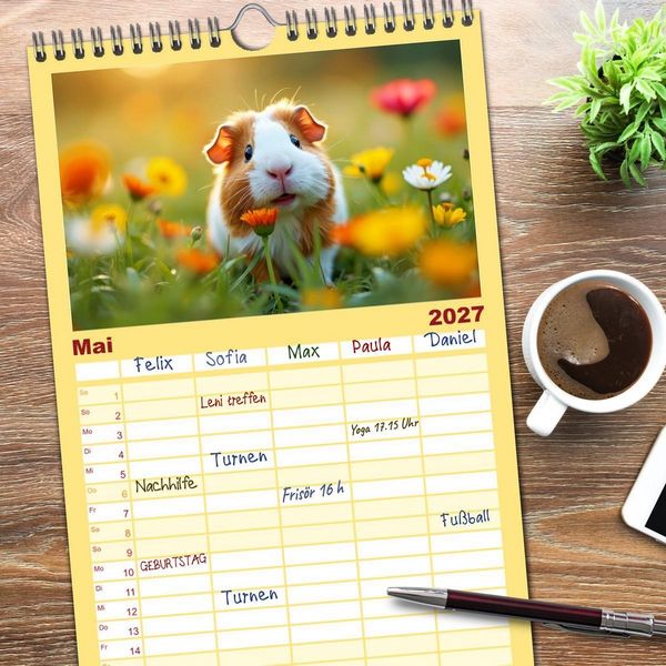 Produktbild: Familienplaner 2027 - S&uuml;&szlig;e Meerschweinchen mit 5 Spalten (Wandkalender, 21 x 45 cm) CALVENDO