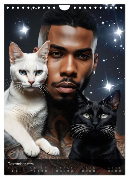 Produktbild: Verschmuste Kerle - Muskeln, Tattoos und Miezekatzen (Wandkalender 2026 DIN A4 hoch), CALVENDO Monatskalender