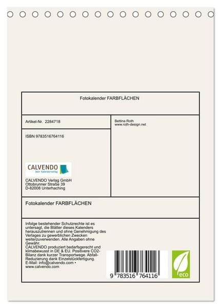 Produktbild: Fotokalender FARBFL&Auml;CHEN (Tischkalender 2027 DIN A5 hoch), CALVENDO Monatskalender