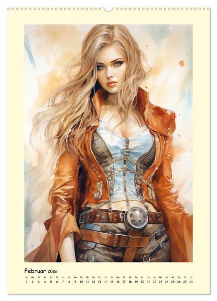 Produktbild: Sch&ouml;ne Steampunk Girls. Retro-&Auml;sthetik im Aquarell-Stil (hochwertiger Premium Wandkalender 2026 DIN A2 hoch), Kunstdruck in Hochglanz
