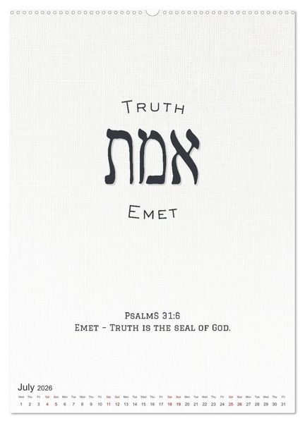 Produktbild: The Radiant Path Hebrew Letters Inspiring the Soul (High Quality Premium Wall Calendar 2026 DIN A2 portrait),CALVENDO 12 Month Wall Calendar