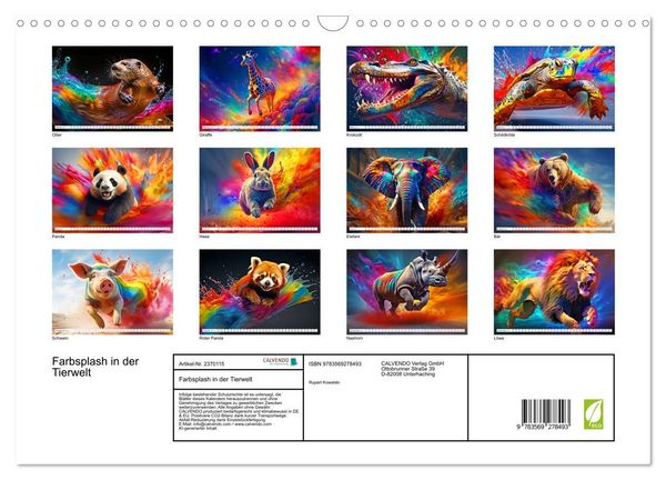 Produktbild: Farbsplash in der Tierwelt (Wandkalender 2027 DIN A3 quer), CALVENDO Monatskalender