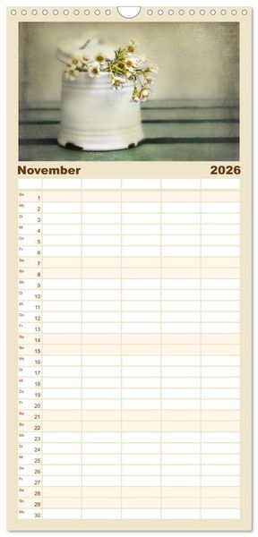 Produktbild: Familienplaner 2026 - Vintage Flowers mit 5 Spalten (Wandkalender, 21 x 45 cm) CALVENDO