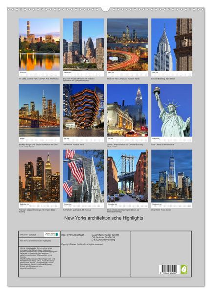 Produktbild: New Yorks architektonische Highlights (Wandkalender 2026 DIN A2 hoch), CALVENDO Monatskalender