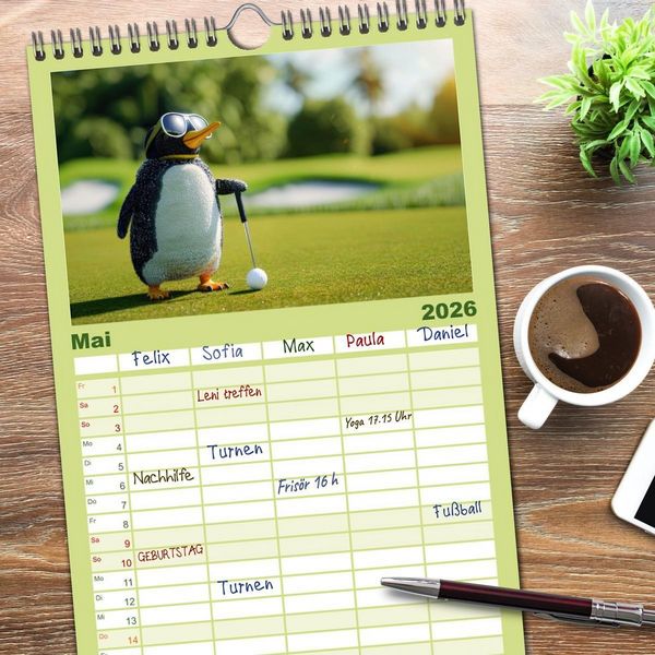 Produktbild: Familienplaner 2026 - Der tierisch lustige Golfkalender mit 5 Spalten (Wandkalender, 21 x 45 cm) CALVENDO
