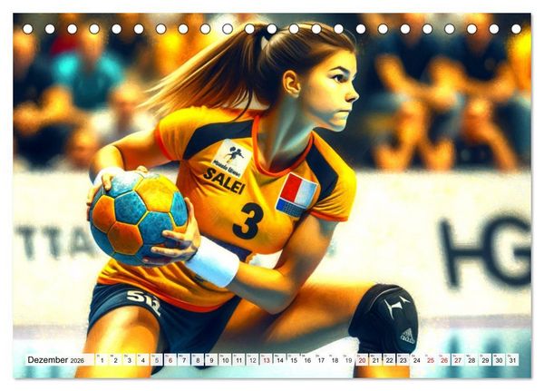 Produktbild: Handball Impressionismus, K&uuml;nstlerische Handballaktionen im KI-Pinselstrich (Tischkalender 2026 DIN A5 quer), CALVENDO Monatskalender
