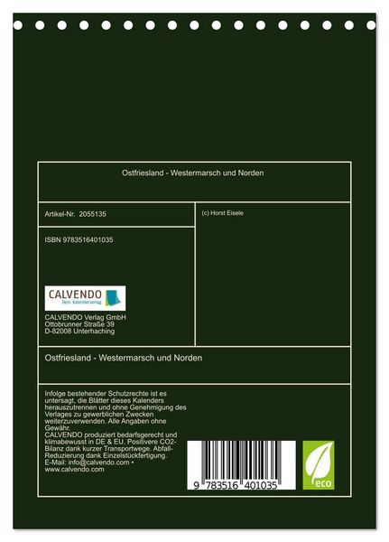 Produktbild: Ostfriesland - Westermarsch und Norden (Tischkalender 2026 DIN A5 hoch), CALVENDO Monatskalender