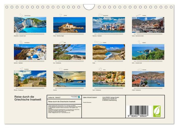 Produktbild: Reise durch die Griechische Inselwelt (Wandkalender 2026 DIN A4 quer), CALVENDO Monatskalender