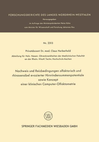 Produktbild: Nachweis und Reizbedingungen olfaktorisch und rhinosensibel evozierter Hirnrindensummenpotentiale sowie Konzept einer klinischen Computer-Olfaktometri