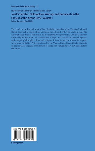 Produktbild: Josef Sch&auml;chter: Philosophical Writings and Documents in the Context of the Vienna Circle, Volume I