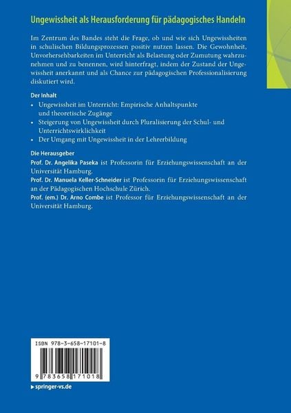Produktbild: Ungewissheit als Herausforderung f&uuml;r p&auml;dagogisches Handeln