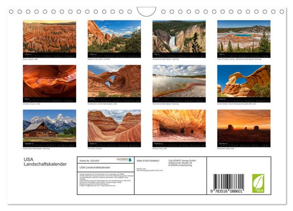 Produktbild: USA Landschaftskalender (Wandkalender 2026 DIN A4 quer), CALVENDO Monatskalender