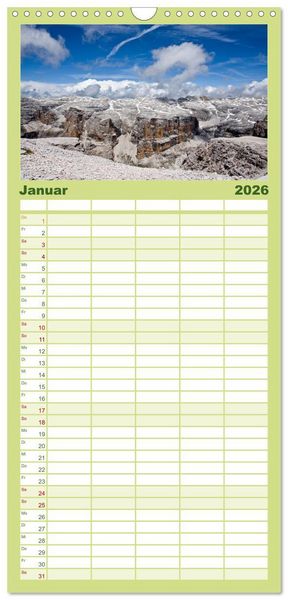 Produktbild: Familienplaner 2026 - Hoch oben in den DOLOMITEN mit 5 Spalten (Wandkalender, 21 x 45 cm) CALVENDO