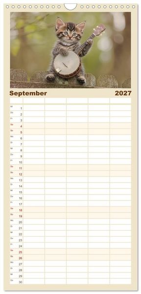 Produktbild: Familienplaner 2027 - Miau-sikalische Momente mit 5 Spalten (Wandkalender, 21 x 45 cm) CALVENDO