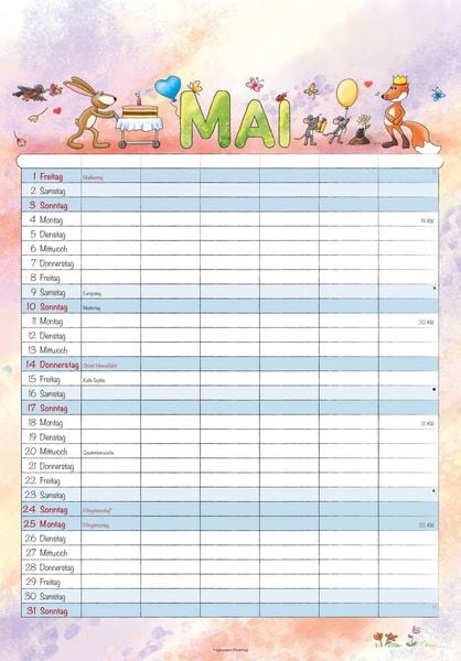 Produktbild: Familienplaner Cartoon 2026- Bildkalender 23,7x34 cm - 6 Spalten - Kalender mit Platz für Notizen - mit vielen Zusatzinformationen - Wandkalender