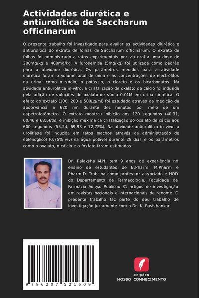 Produktbild: Actividades diur&eacute;tica e antiurol&iacute;tica de Saccharum officinarum