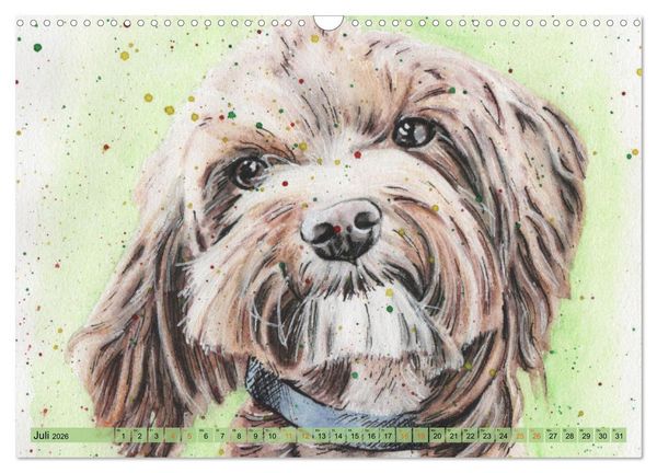 Produktbild: Hundeportr&auml;ts in Aquarell (Wandkalender 2026 DIN A3 quer), CALVENDO Monatskalender