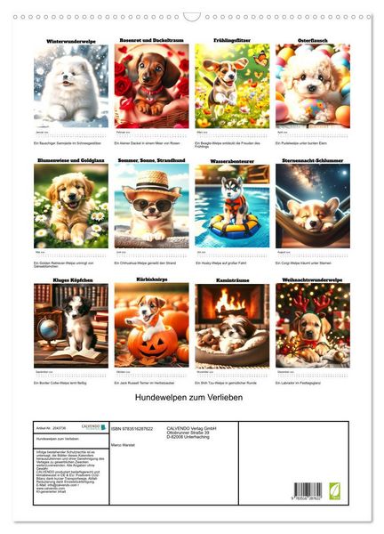 Produktbild: Hundewelpen zum Verlieben (Wandkalender 2026 DIN A2 hoch), CALVENDO Monatskalender