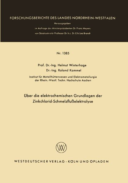 Produktbild: &Uuml;ber die elektrochemischen Grundlagen der Zinkchlorid-Schmelzflu&szlig;elektrolyse