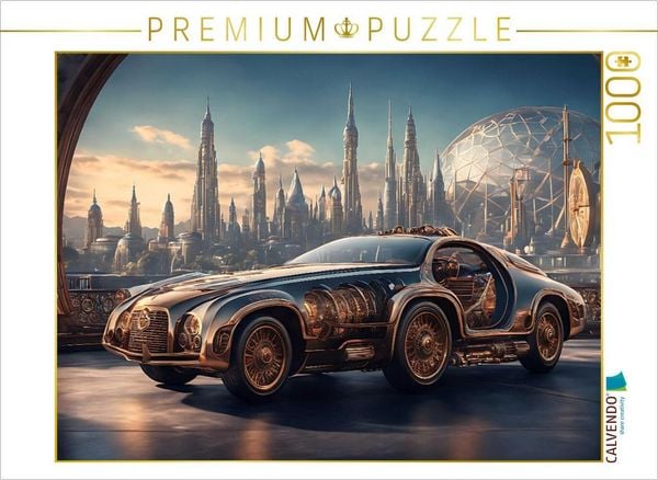 Produktbild: CALVENDO Puzzle Steam-Car vor retrofuturistischer Stadtansicht | 1000 Teile Lege-Gr&ouml;&szlig;e 64x48cm Foto-Puzzle f&uuml;r gl&uuml;ckliche Stunden