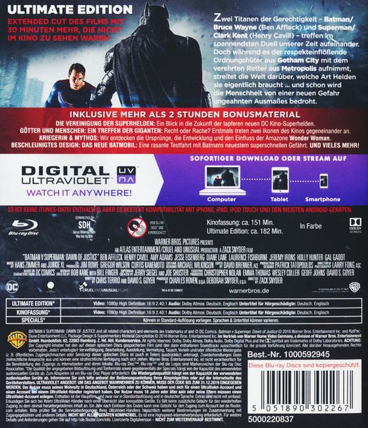 Produktbild: Batman v Superman: Dawn of Justice (+ Blu-ray 2D Kinofassung) Ultimate Edition