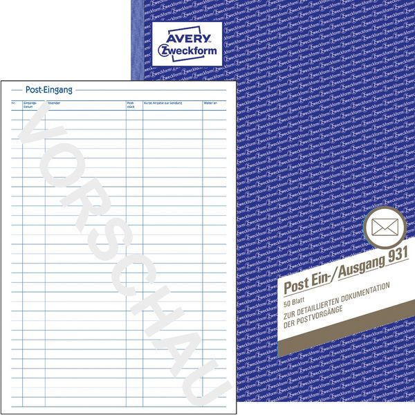 Produktbild: AVERY Zweckform Post Ein-/Ausgangsbuch DIN A4 50 Blatt