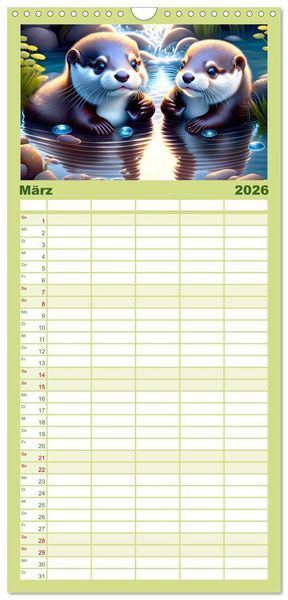 Produktbild: Familienplaner 2026 - Niedliche Fischotter begleiten dich durch das Jahr mit 5 Spalten (Wandkalender, 21 x 45 cm) CALVENDO