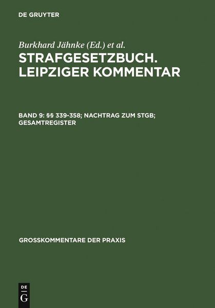 Produktbild: &sect;&sect; 339-358; Nachtrag zum StGB; Gesamtregister