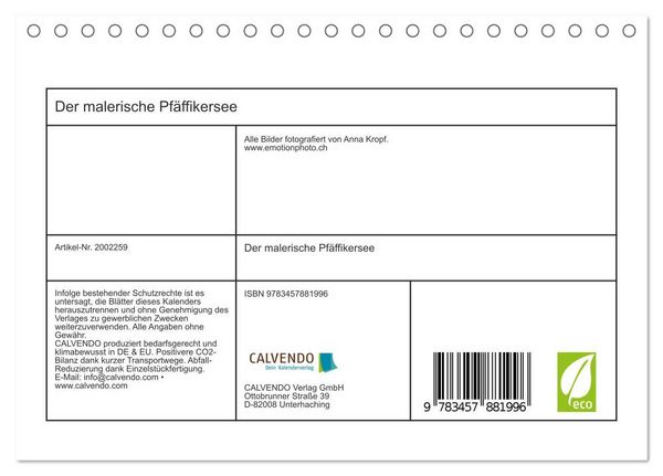 Produktbild: Der malerische Pf&auml;ffikersee (Tischkalender 2026 DIN A5 quer), CALVENDO Monatskalender