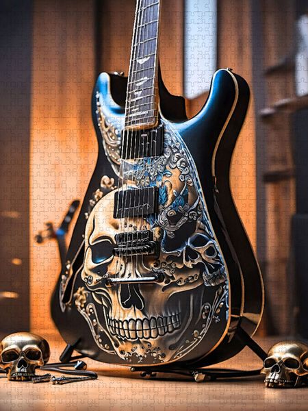 Produktbild: CALVENDO Puzzle Gitarre mit Totenk&ouml;pfen | 1000 Teile Lege-Gr&ouml;&szlig;e 64x48cm Foto-Puzzle f&uuml;r gl&uuml;ckliche Stunden
