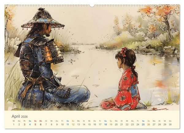 Produktbild: Samurai - whimsical inked style (Wandkalender 2026 DIN A2 quer), CALVENDO Monatskalender
