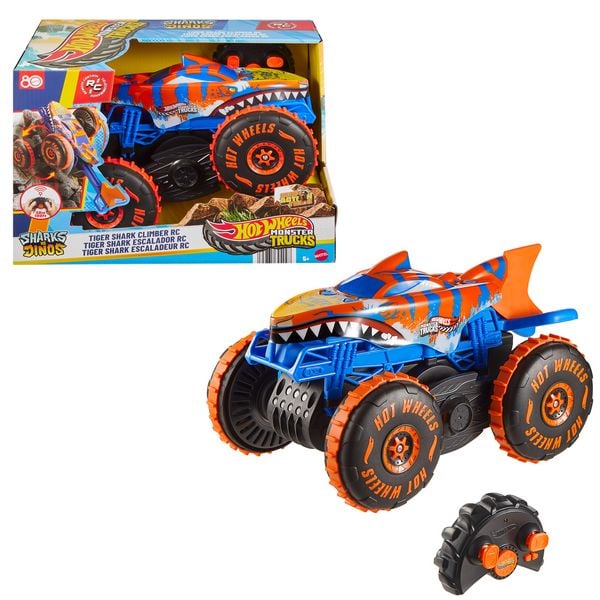 Hot Wheels Monster Trucks Tiger Shark Climber RC-Fahrzeug, batteriebetriebener Spielzeug-Truck mit Fernbedienung