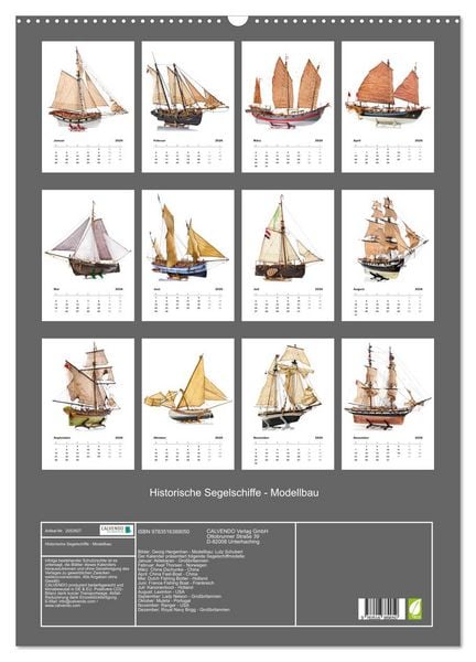 Produktbild: Historische Segelschiffe - Modellbau (Wandkalender 2026 DIN A2 hoch), CALVENDO Monatskalender
