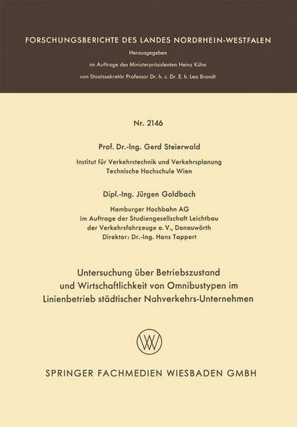 Produktbild: Untersuchung &uuml;ber Betriebszustand und Wirtschaftlichkeit von Omnibustypen im Linienbetrieb st&auml;dtischer Nahverkehrs-Unternehmen