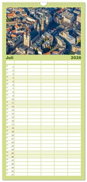 Produktbild: Familienplaner 2026 - Halle an der Saale von oben mit 5 Spalten (Wandkalender, 21 x 45 cm) CALVENDO