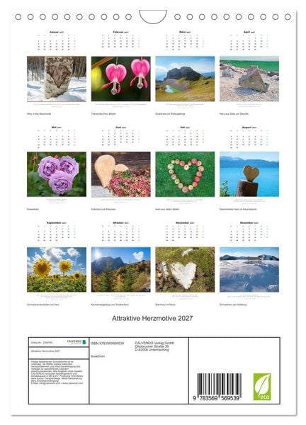 Produktbild: Attraktive Herzmotive 2027 (Wandkalender 2027 DIN A4 hoch), CALVENDO Monatskalender