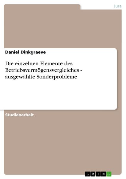Produktbild: Die einzelnen Elemente des Betriebsverm&ouml;gensvergleiches - ausgew&auml;hlte Sonderprobleme