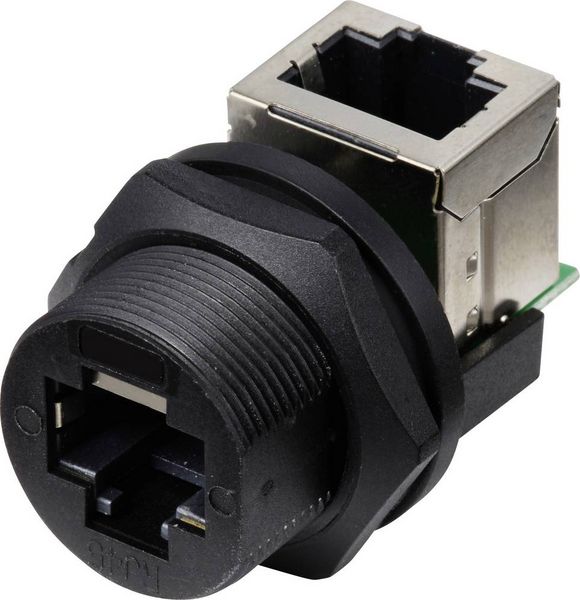TRU COMPONENTS TC-E13T-FR6-PRF-90 RJ45-Buchse auf Buchse (90°) rückseitig montierte Buchse IP67 (mit Gewinde) TC-13543660 Polzahl