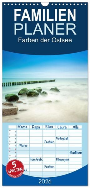 Familienplaner 2026 - Farben der Ostsee mit 5 Spalten (Wandkalender, 21 x 45 cm) CALVENDO