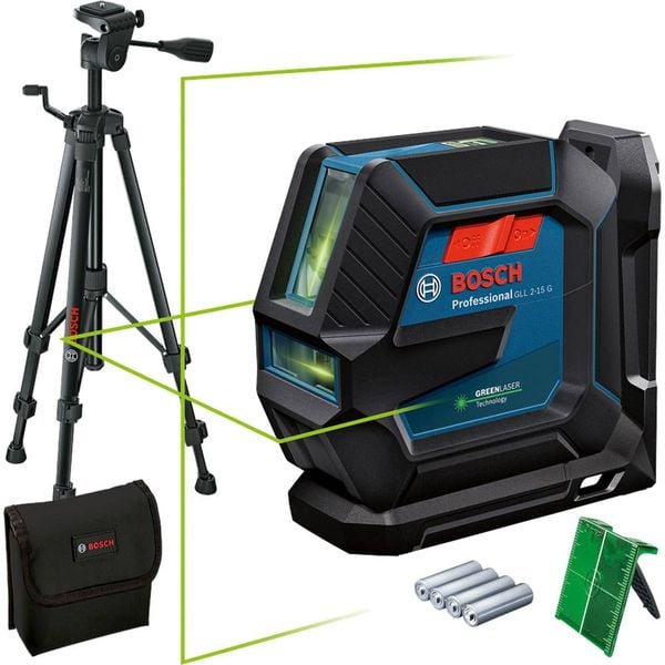 Bosch Professional GLL 2-15 G & Tripod Linienlaser inkl. Tasche, inkl. Stativ Reichweite (max.): 15 m