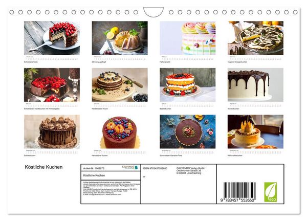 Produktbild: K&ouml;stliche Kuchen (Wandkalender 2026 DIN A4 quer), CALVENDO Monatskalender