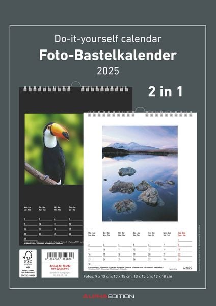 Foto-Bastelkalender 2025 - 2 in 1: schwarz und weiss - 21 x 29,7 - Do it yourself calendar A4 - datiert - Foto-Kalender 