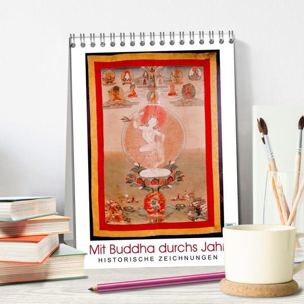 Produktbild: Mit Buddha durchs Jahr: historische Zeichnungen (Tischkalender 2026 DIN A5 hoch), CALVENDO Monatskalender