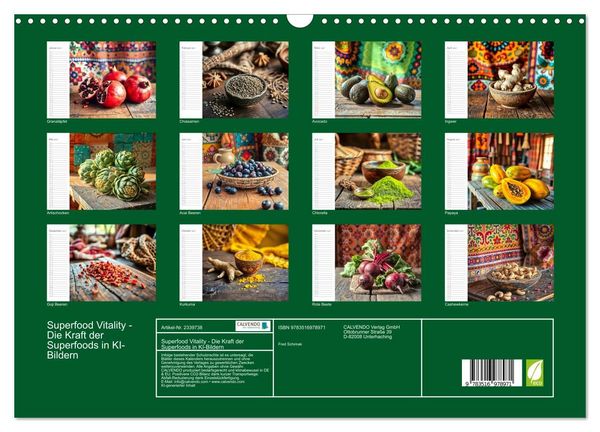 Produktbild: Superfood Vitality - Die Kraft der Superfoods in KI-Bildern (Wandkalender 2027 DIN A3 quer), CALVENDO Monatskalender