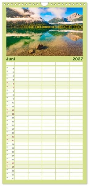Produktbild: Familienplaner 2027 - Alpenseen - Berge im Spiegel mit 5 Spalten (Wandkalender, 21 x 45 cm) CALVENDO