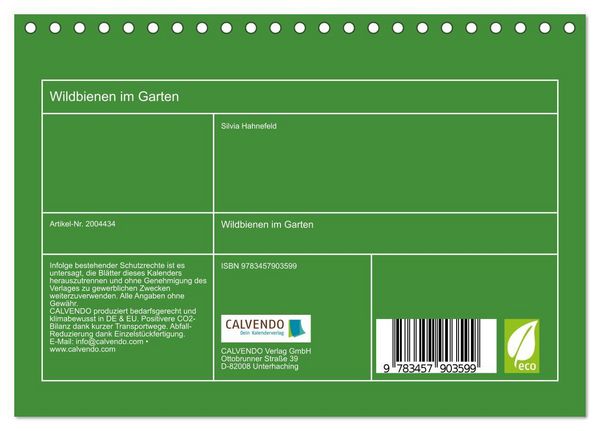 Produktbild: Wildbienen im Garten (Tischkalender 2026 DIN A5 quer), CALVENDO Monatskalender