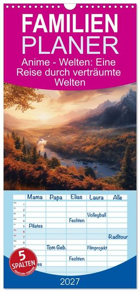 Produktbild: Familienplaner 2027 - Anime - Welten: Eine Reise durch vertr&auml;umte Welten mit 5 Spalten (Wandkalender, 21 x 45 cm) CALVENDO