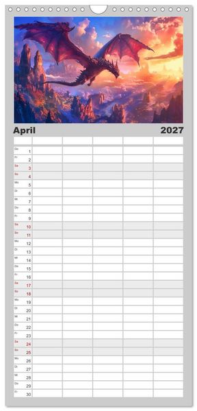 Produktbild: Familienplaner 2027 - Das Jahr der Drachen mit 5 Spalten (Wandkalender, 21 x 45 cm) CALVENDO