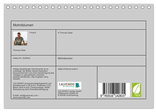 Produktbild: Mohnblumen (Tischkalender 2026 DIN A5 quer), CALVENDO Monatskalender